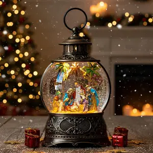 Christmas Snow Globes Adoration of The Magi Nativity Manger Scene Silent Night Music Water Lantern Holiday Decorations Gifts for Family Children or Friends