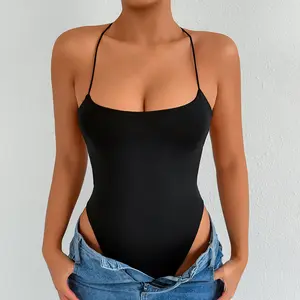 Women's Solid-Colored Lace-Up Bodycon Jumpsuit