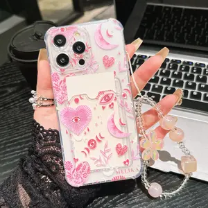 Transparent Card Holder Case with Heart Moon Eye Pattern, Anti-Drop Thick Phone Cover, Decorative Phone Protector Compatible with iPhone 17/17 Pro Max/11/12/13/14/15/16 Series