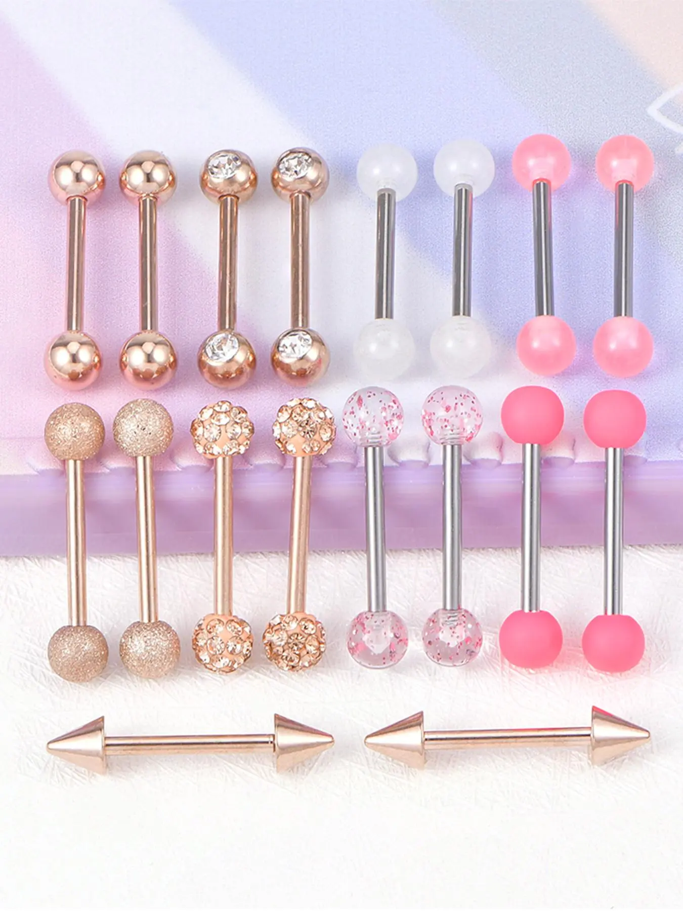 Rhinestone Decorated Nipple Tongue Ring, 18pcs Stainless Steel Piercing Nipple Ring, Cubic Zirconia Body Jewelry for Women & Men, High Quality Jewelry, Body Piercings Set