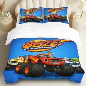 3PCS Duvet Cover Set, 1 Duvet+2 Pillowcases(Without filler), Adventure Racing Cars Blaze Action Vibrant theme, Birthday bedding set, Decorative Duvet Cover, Room Decor Suitable for decoration bedroom playroom game room living room.