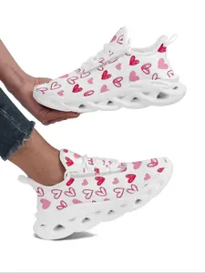 Women's Heart Print Lace Up Blade Sole Running Shoes, Casual Comfortable Breathable Sports Shoes, Female All-match Round Toe Sneakers Trending Shoes  for Daily Wear, Valentine's Day, Gift