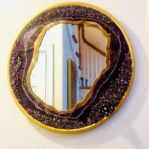 Large Mirror, Amethyst Crystals, Home Decor, Wall Decor, Round Mirror, Geode, Agate, Purple Decor