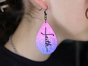 Faith Cross Pink, Purple, and Blue Ombre Glitter Large Teardrop Earrings with Hypoallergenic Hooks