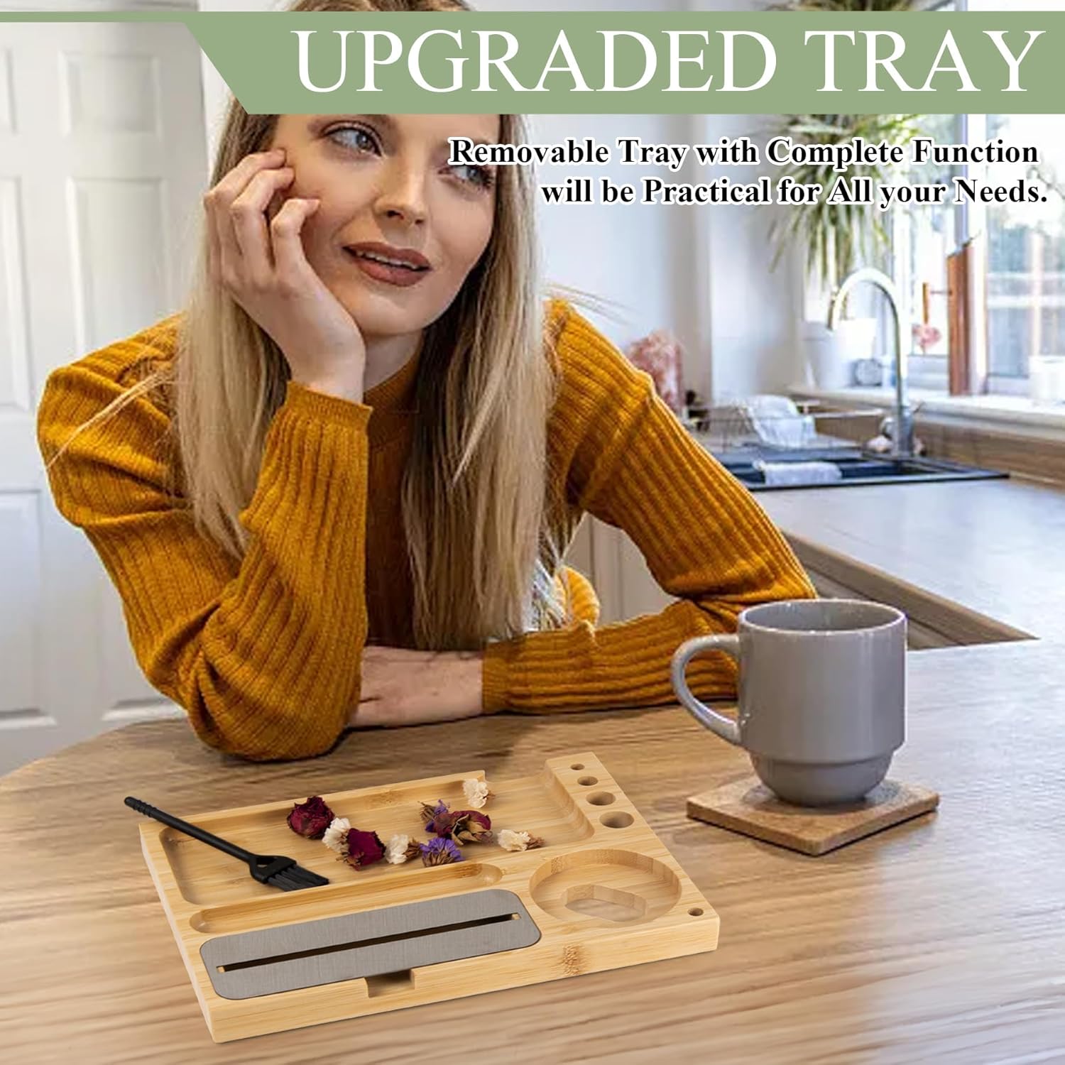 Bamboo Storage Box with Tray and Glass Jar, Wooden Organizer Case for Home, Desktop Storage Box, Gift Idea for Men and WomenBamboo Storage Box with Tray and Glass Jar, Wooden Organizer Case for Home, Desktop Storage Box, Gift Idea for Men and Women