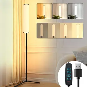 LED Floor Lamp USB Powered Reading Light, 3 Adjustable Brightness Levels, Round Linen Shade, Ideal for Living Room or Desk, Holiday Gift