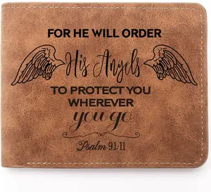 Christian Gifts Leather Wallet for Men, Engraved Personalized Leather Wallet  Verse Faith Religious Birthday Inspiring Gifts (Psalms 91:11)