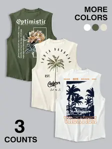 3 Pack California Surf & Vacation Graphic Tank Tops - Multi Color Casual Sleeveless Outfit for Summer