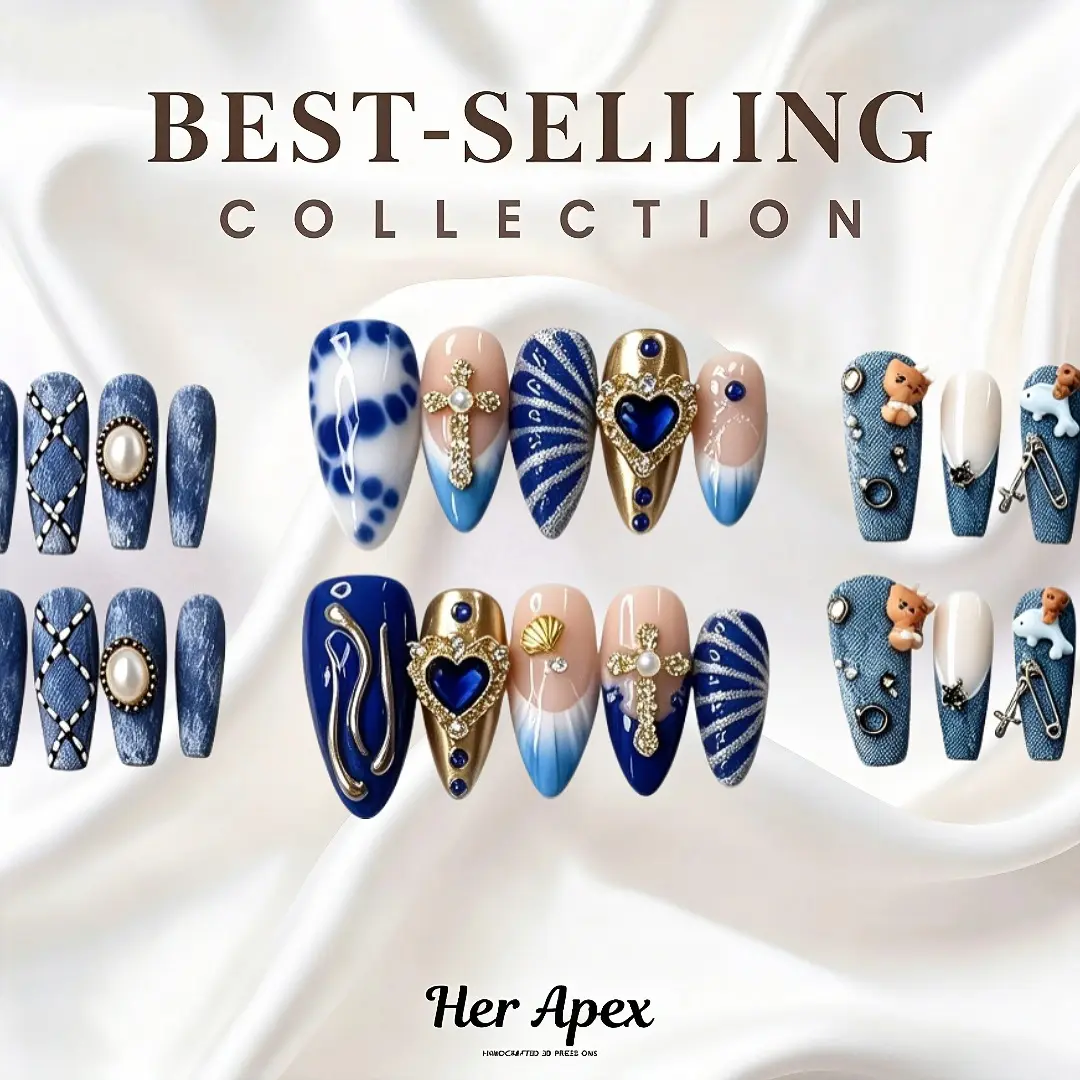 Her Apex ESSENCE-collection Handmade Press-On Nails - Reusable, Salon-Quality, Long-Lasting, Glossy Design Nail Art Accessories for Beauty & Personal Care gothic moth cool gift gold Natural French False Nail