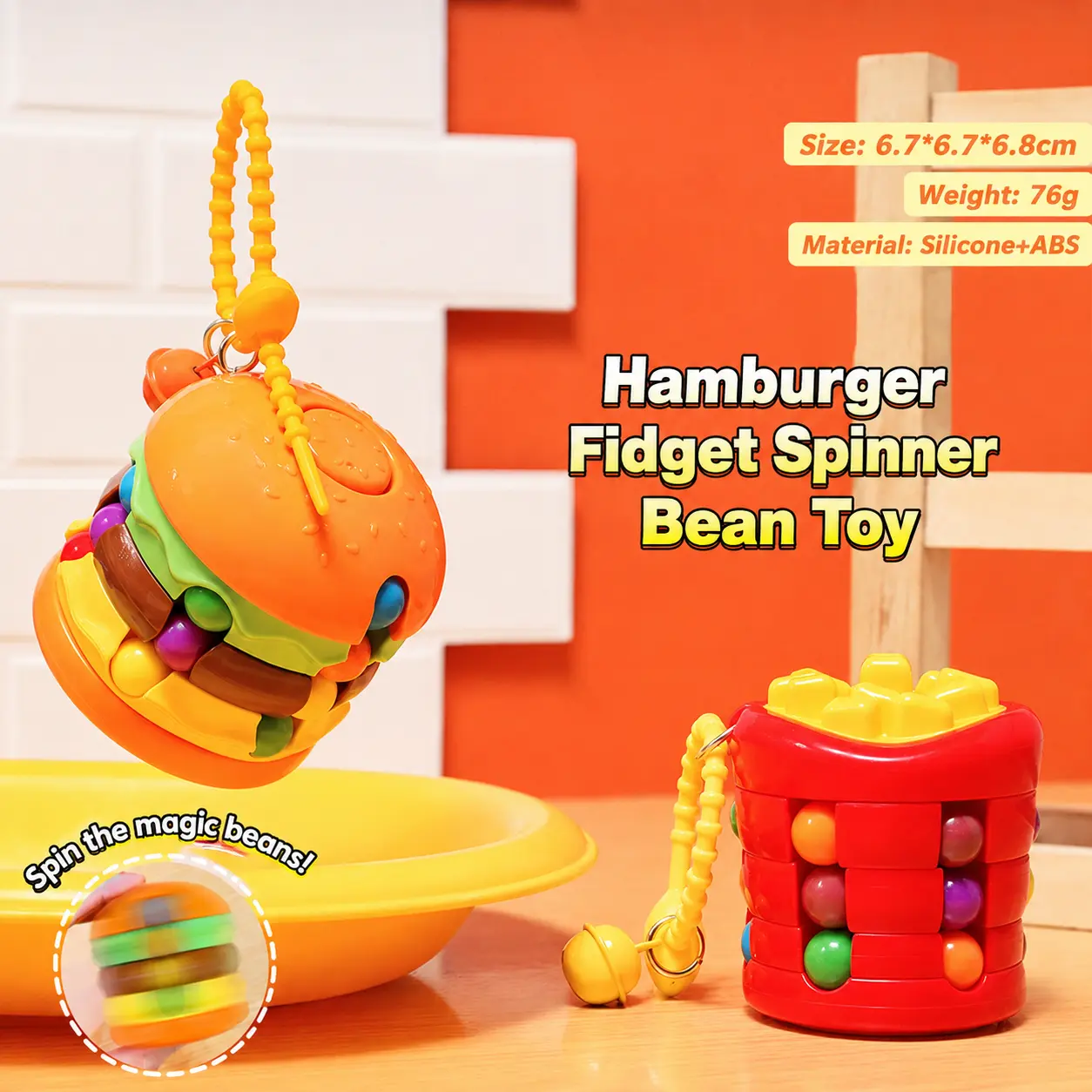 MINISO Hamburger Fries Fidget Spinner Rubik's Cube- Stress Relief Toy, Puzzle Fidget Toys for  Adults, Stress Relief Sensory Toys, Back To School