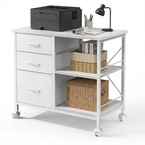3-Tier Mobile File Cabinet, Printer Stand with Storage, Office Table with Drawers and Back Support Bar, Holds 110lb for Home Office