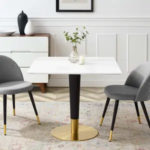 Modway Zinque 36" Square Dining Table in Gold White