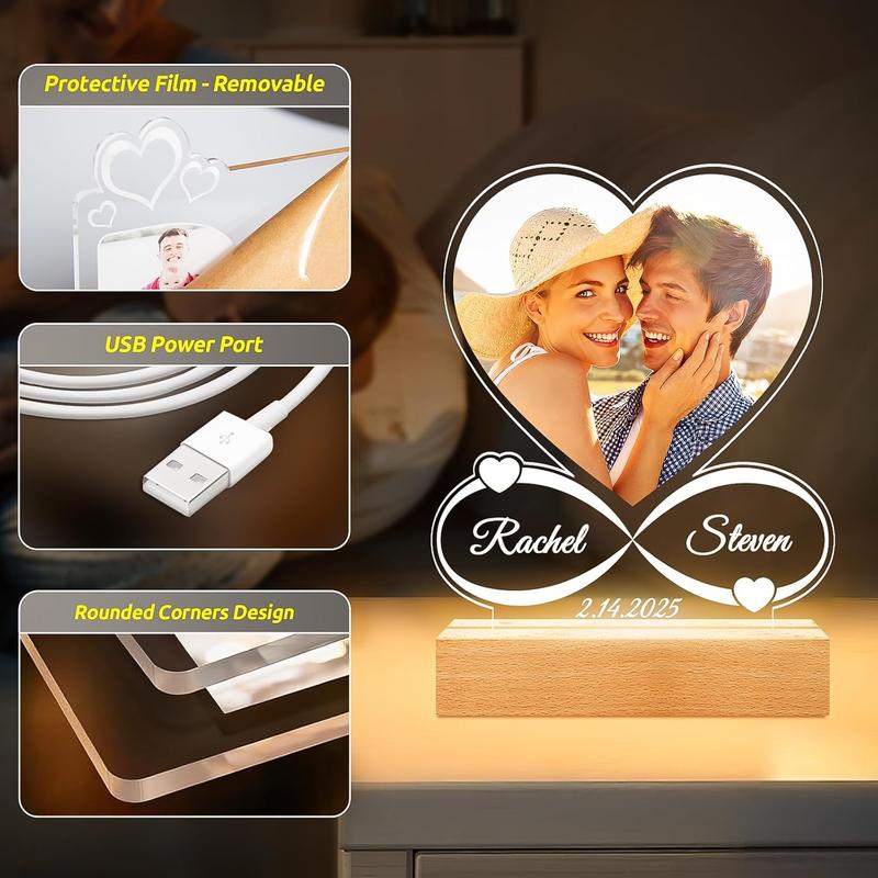 Custom Music Plaque Picture Frame with LED Night Light, Acrylic Song Plaque, Personalized Anniversary Couples Gifts for Women & Men, Unique Valentine's Day Gifts from favor photo, Turn Photo and Song into Art Pieces