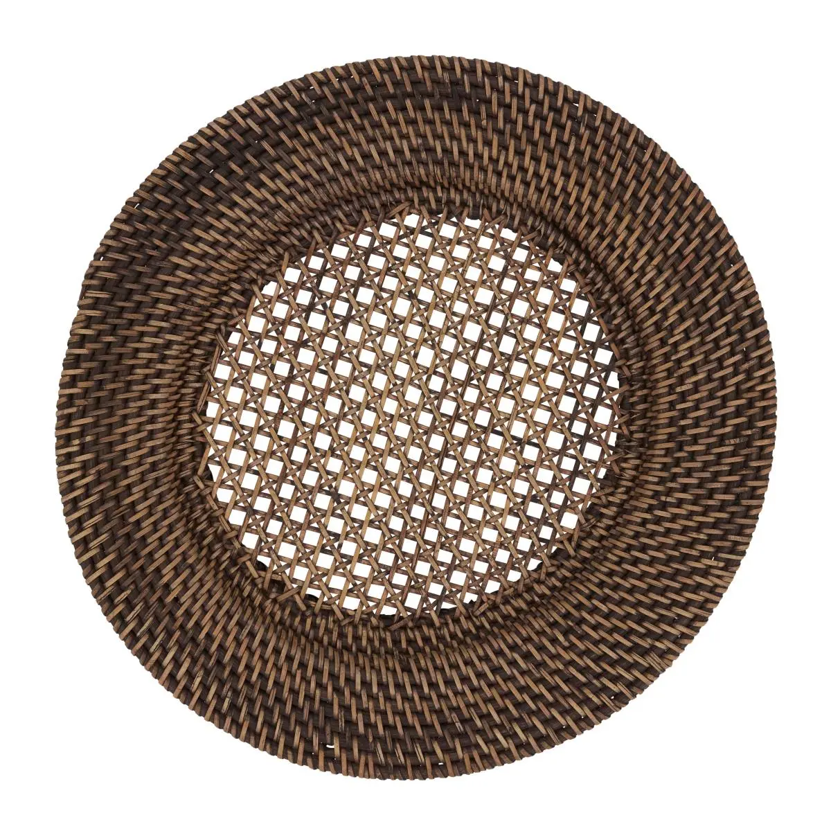 212 MAIN Handmade 4-Piece Rattan Charger Plates Set - 13 in. Classic Round, Casual Rustic Brown Artisan Kitchen Tableware for Back-to-Nature Tabletop Use