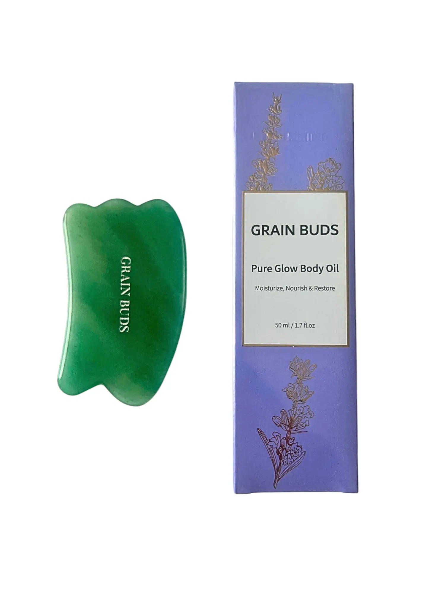 Jade Body Gua Sha and Pure Glow Body Oil - 50ml Bundle