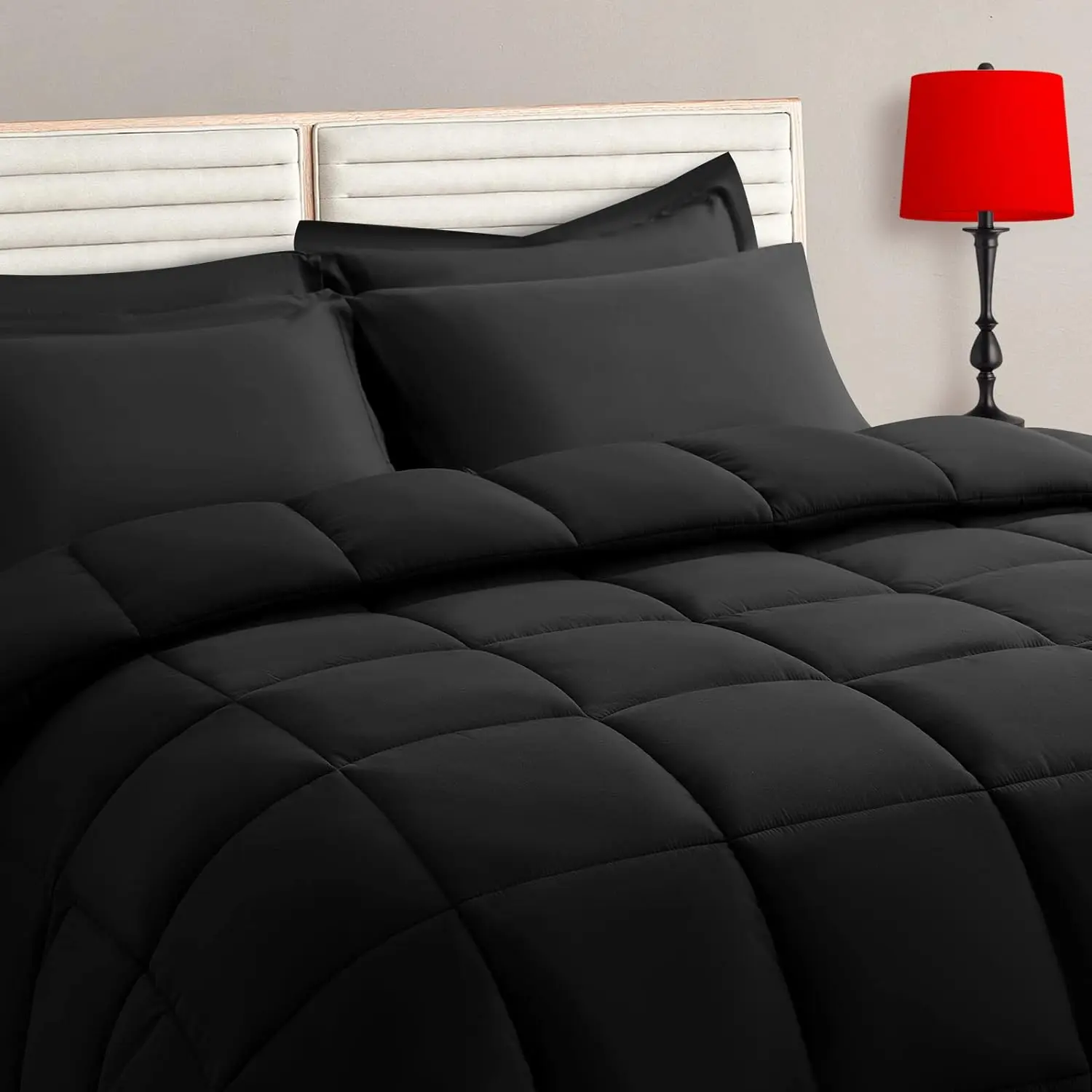 7-Piece Bed-in-a-Bag Bedding Set - All-Season Soft Quilted Warm Fluffy Reversible Comforter, Flat Sheet, Fitted Sheet, 2 Pillow Shams, 2 Pillowcases