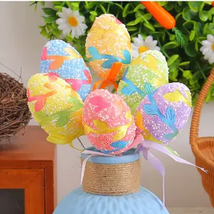 6pcs Easter Egg & Branch Arrangements, Plastic Foam Eggs for Spring Party Decorations, Easter Egg Hunt, Table Centerpieces, Spring Home Décor