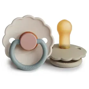 FRIGG Daisy Natural Rubber Baby Pacifier | Made in Denmark | BPA-Free (Cotton Candy/Sandstone, 6-18 Months) 2-Pack