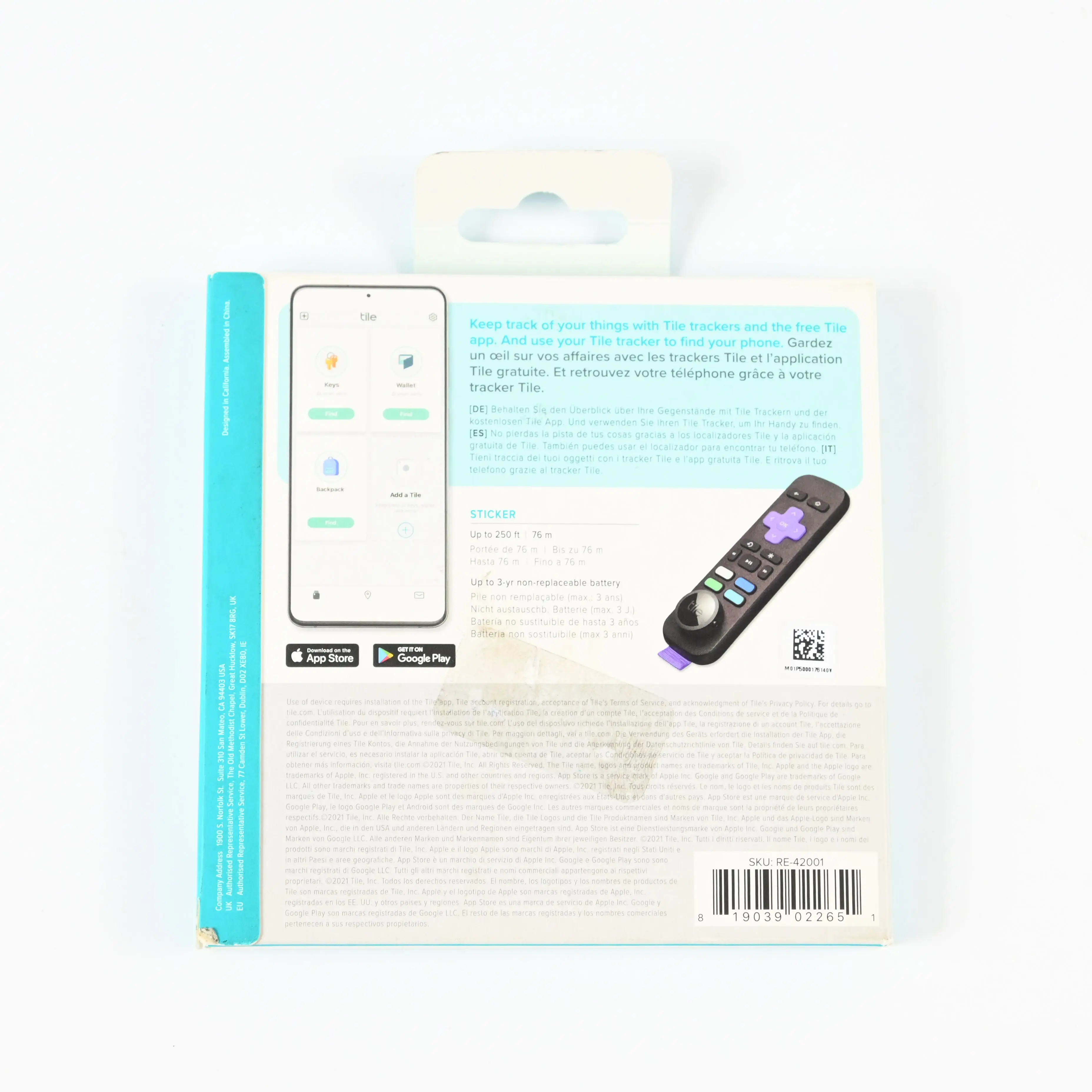 Tile Sticker (2022) Wireless GPS Tracker - 1 Pack - New