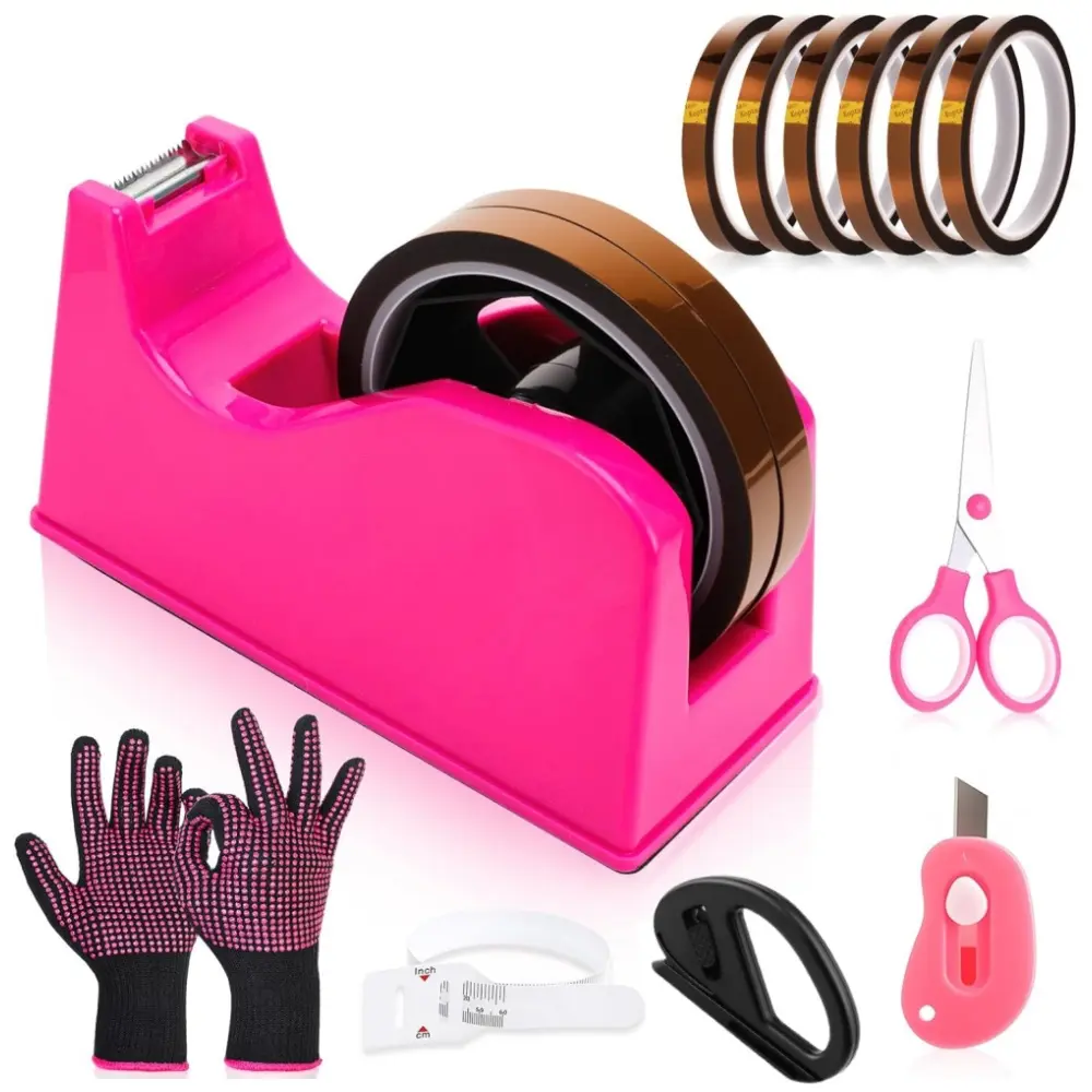 12-Piece Sublimation Batch Kit with 1 Precision Cut Weighted Tape Dispenser, 6 Rolls of 10mm Heat-Resistant Tape, 2 Silicone Gloves & PI Film for Effortless Sublimation Projects, Batch Kits, 1 Sublimation Tape Dispenser