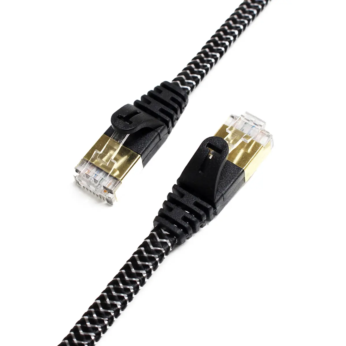 Tera Grand 6' CAT-7 Ultra Flat Braided Ethernet Patch Cable - 10 Gbps Speed, Ethernet Data Transmission for Laptops/PCs, Office Users, Black & White, 10Gbps Speed, Braided Cable