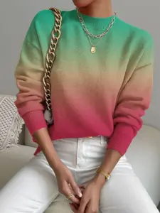Women's Gradient Print High Neck Sweater, New Fashion Casual Fitted Top, All over Ombre Pattern, Perfect for All Seasons