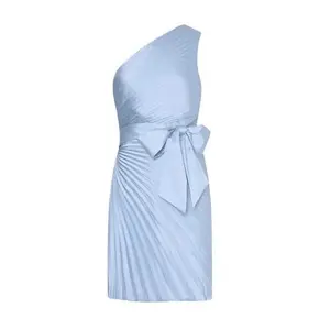 Milly Estie Satin Pleated Mini One Shoulder Dress- Ice Blue Size 0 NWT