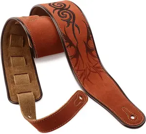 Leather Guitar Strap, 2.8 Inches Width Suede Guitar Strap for Bass, Electric guitar and Acoustic Guitar (Brown Tribal)