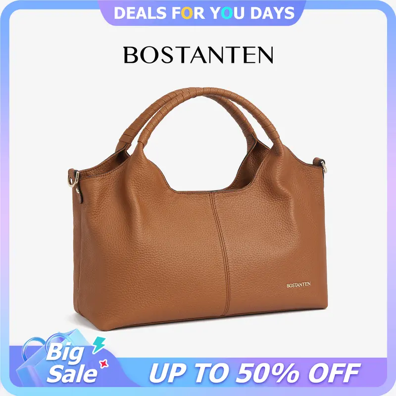 BOSTANTEN Haven 100% Leather Women's Handbag - Rectangle, High-Capacity Contemporary Carry-All, Adjustable Strap, Top-Handle Access Satchel, Jetted Pocket, Purses for Women, Daily Elegance Work Accessory