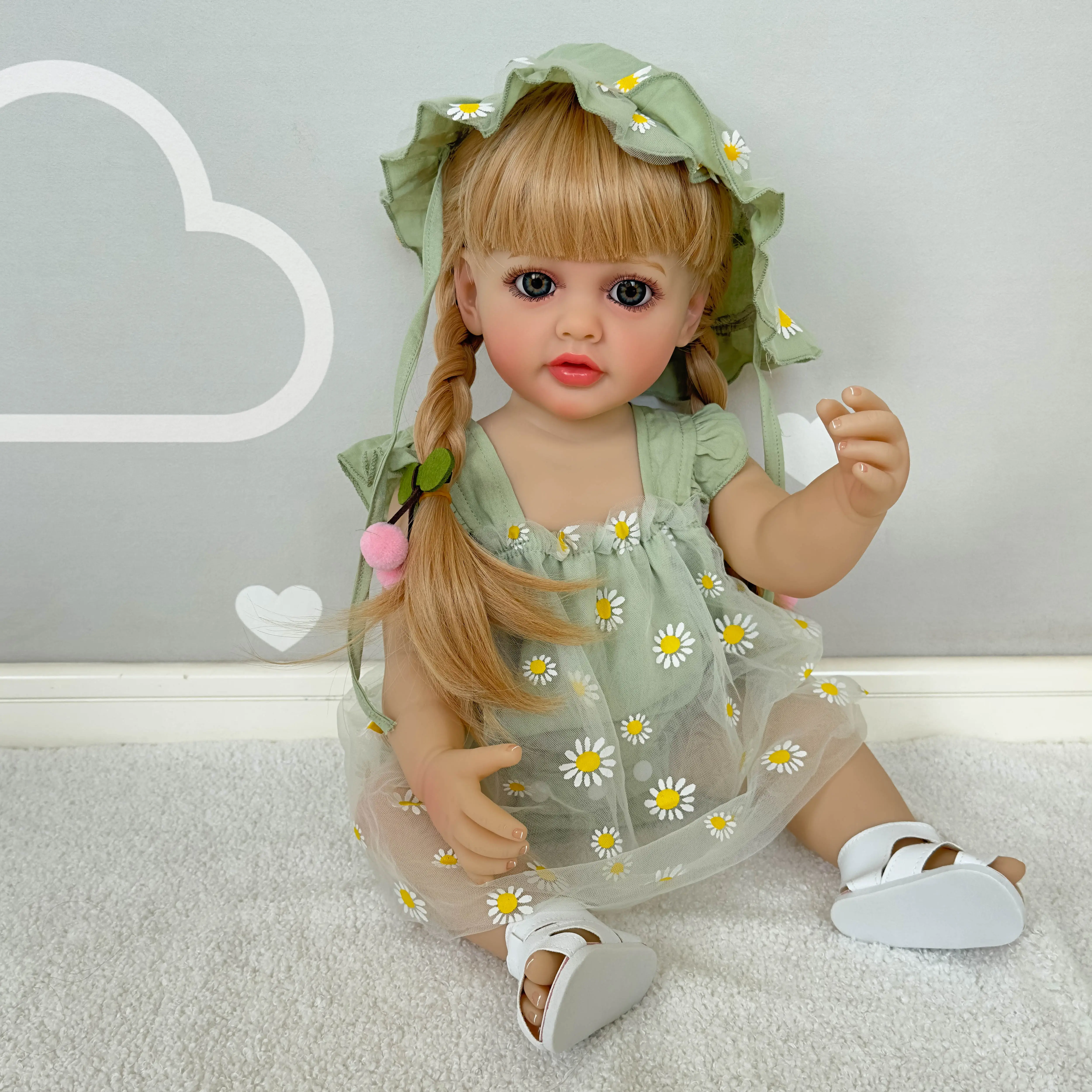 Reborn Baby Dolls Girl 22 Inch Vinyl Full Body That Look Real Life Reborn Newborn Baby Doll Realistic Washable Babies with Long Blonde Hair Anatomically Correct Doll Toys