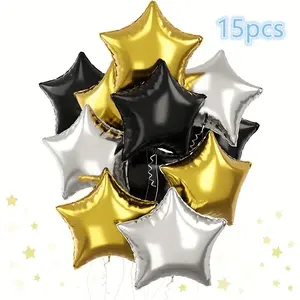 15pcs Gold Silver Star Aluminum Foil Balloons, 18-Inch Star-Shaped Polyester Film Balloons, Perfect for Birthday Wedding Graduation Party Decorations