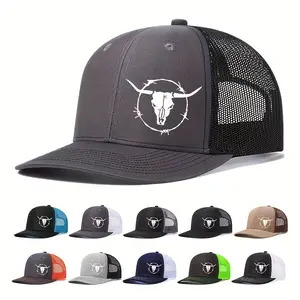 Six-Piece Outdoor Sports Mesh Baseball Cap with Cow Head Printing for Sun Protection Snapback Trucker Hats Adjustable Cotton Hat