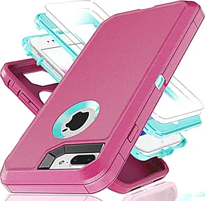 for  7 Plus Case, 8 Plus Case with Explosion-Proof Film[2 Pack],3 in 1 Shockproof TPU Hard PC Bumper Drop-Proof Shell for  7 Plus, 8 Plus,Pink/Sky Blue