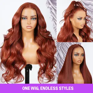 Megalook 13x6 Three-Go Reddish Brown Glueless Wigs Silky Straight and Body Wave 100% Human Hair Wig with Drawstring for Natural Look #megalookhair #gluelesswig