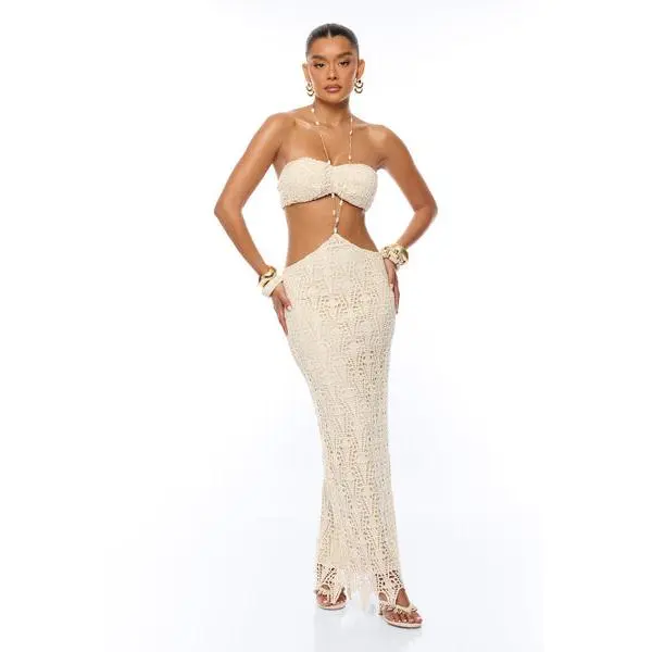 Golden Energy Crochet Skirt Set - Cream