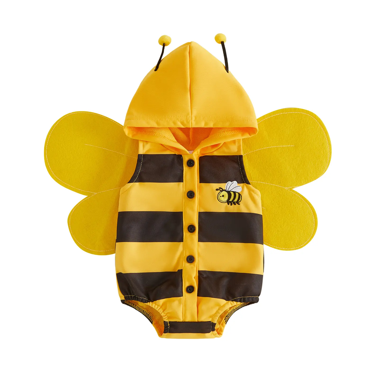 Infant Baby Boy Girl Halloween Bee Costume Funny Striped Sleeveless Hooded Romper with Wing 0-18 Months