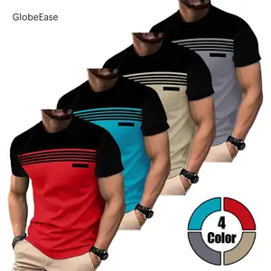 Men’s short-sleeve T-shirt, pack of 1–4 pieces, striped patchwork design; casual everyday wear, comfortable breathable fabric, suitable for summer. XS–XXL,summervibes