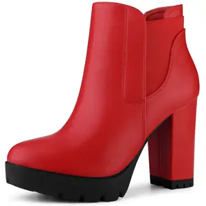 BLISSFUL STEP Platform Chunky High Heels Chelsea Boots
