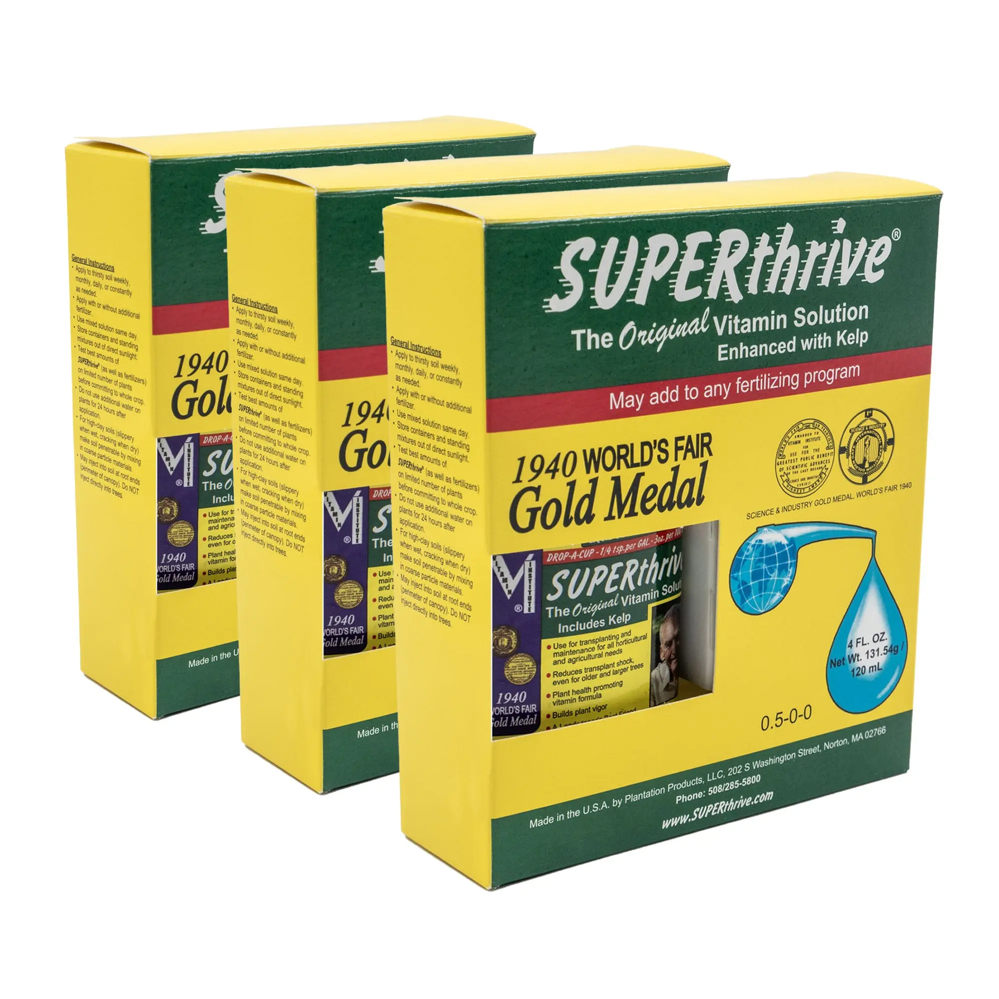 SUPERthrive Original Plant Vitamin Liquid Fertilizer - Kelp-Infused Nutrient Solution Concentrate for All Plants, 4 Oz Each - 3 Pack