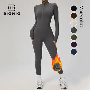 Women's Solid Zip Up Skiing Jumpsuit, Casual Sporty Long Sleeve Jumpsuit for Skiing Cycling, Ladies Sportswear for Fall & Winter, Sporty Comfy Jumpsuit