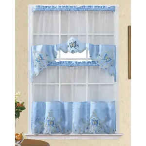 BT501-L.BLUE POLYESTER KITCHEN CURTAIN High-Quality Polyester Interior Decoration Accessories Home Textile Prevents Light & Heat