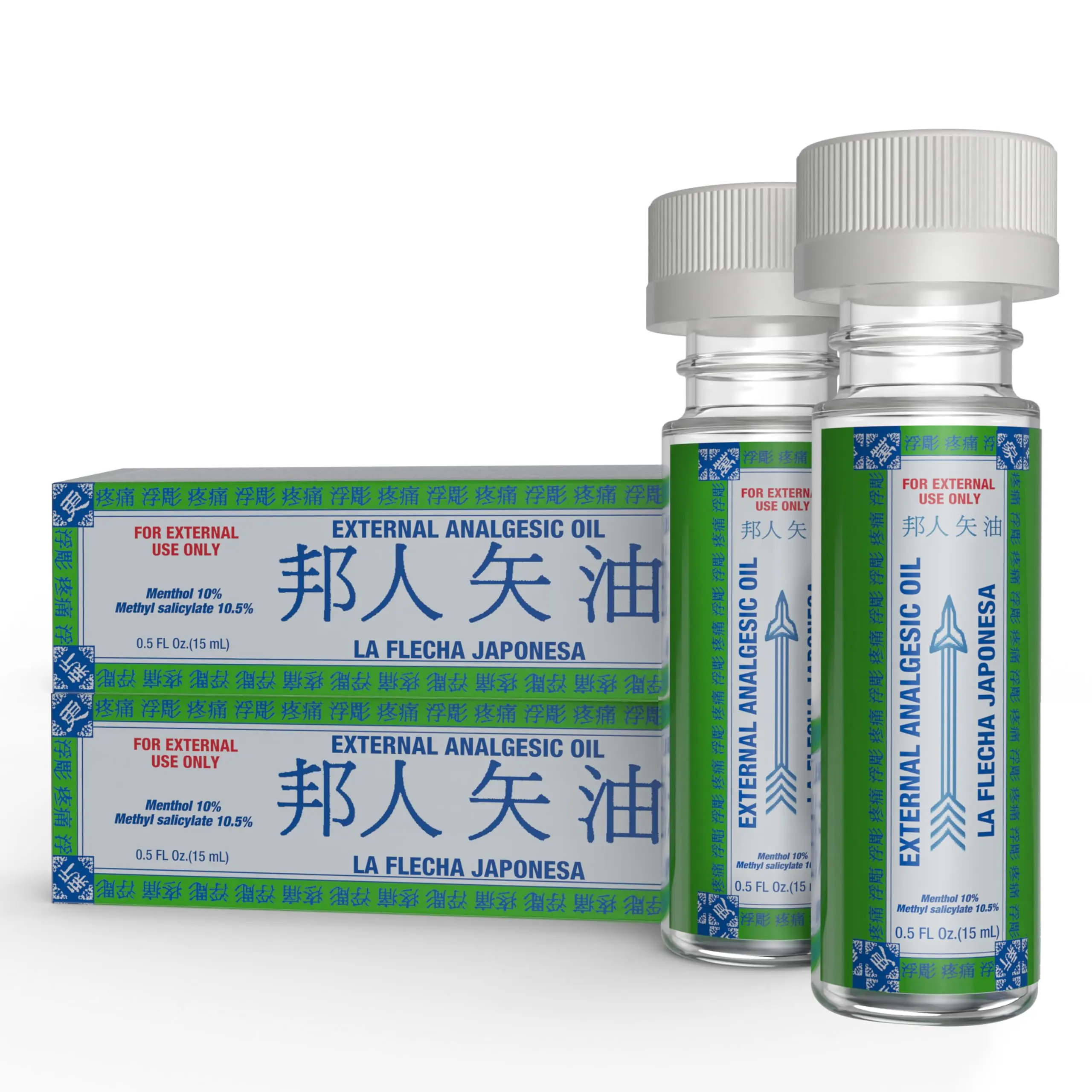 LA FLECHA JAPONESA Analgesic Massage Oil - All-Natural Menthol & Methyl Salicylate Formula, Lightweight Absorbent Body Care Oil for Muscle Aches & Joint Stiffness, 0.5 fl oz 2-Pack OTC Pain Relief Product, All-Natural Massage Oils