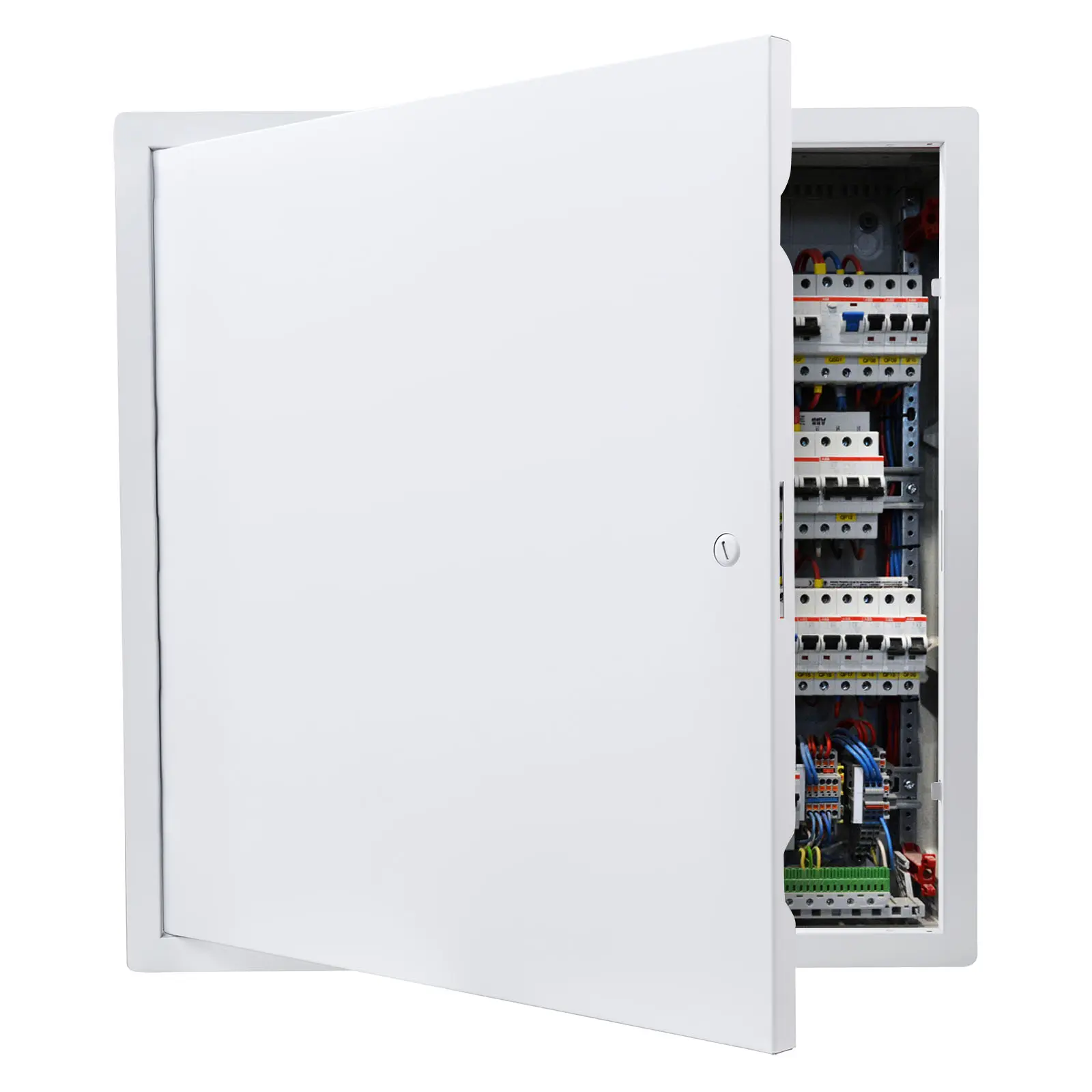 VEVOR Galvanized Steel Drywall Access Door for DIY Users, 19.2x19.2x0.6 in, 18.4x18.4 in White Cutout, Easy-Install Hinged Panel with Screwdriver Latch & Template, Paintable Swing-In Bendable Design, Father's Day Gift
