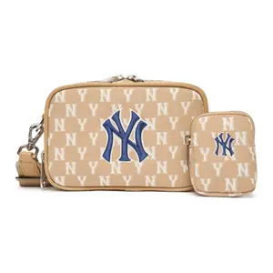 MLB Monogram Vintage Logo NY Yankees Polyester Camera Crossbody Bag Unisex Tan