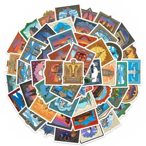 50-piece set of world landmark building stickers, vintage travel souvenir, decorative stickers for luggage and notebooks
