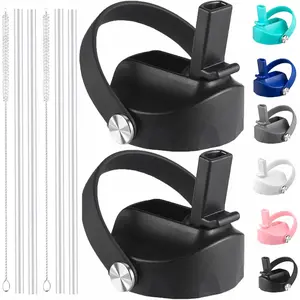 Straw Lid Compatible with 12 16 18 32 40 oz Wide Mouth , Lids with Straw for Water Bottle Accessories, Replacement Straw Cap with Flex Handle for Hydroflask