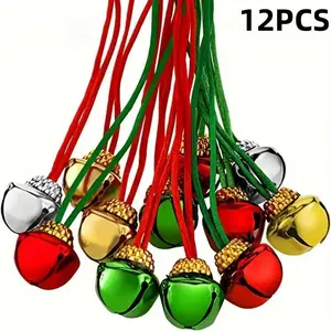 12-Piece Shiny Christmas Bell Necklace Set, Adjustable Cord, Durable Steel Structure, Perfect Holiday Party Accessory Gift