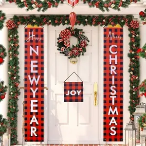 Set of Three Hanging Merry Christmas Banners,New Year Decoration Welcome Bright Red Xmas Porch Sign Hanging for Home Wall Door Holiday Party Decor - 12 x 71" Extra Large Door Banners for Home Yard Outdoor Indoor Decor