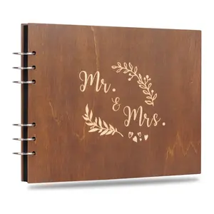 Wooden Wedding Guest Book Album, Country Style Party Memory Book, Couple Photo Album, Unique Wedding Gift, Suitable for Weddings, Honeymoon, Anniversaries