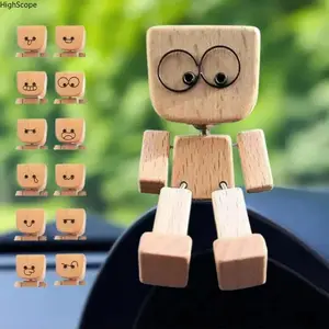 12-Piece Wooden Expression Statue Set – DIY Mini Figurines, Leg-Shaking Desk Decor, Natural Wood Kit with Assorted Discs & Carbon Brush Tool, Perfect for Office & Home, Summervibes